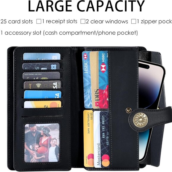 Wallets Women RFID Large Capacity Luxury Waxed Leather Clutch Wallet Multi Card - Picture 3 of 7